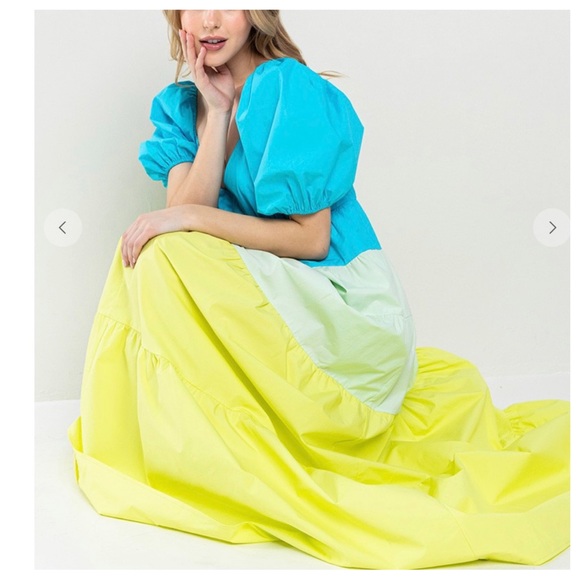 ShopEvelynne Blue, Mint & Lime Tiered Maxi Dress - Picture 4 of 7